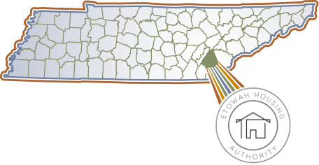 Map showing the location of Etowah in Tennessee.